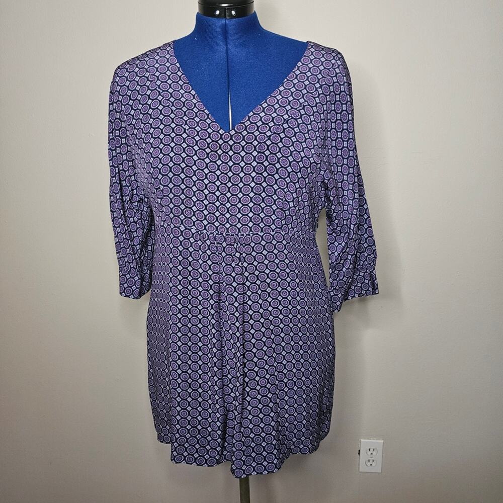 Banana Republic 100% Silk Purple Medallion Print Tunic Blouse Women's Large Boho